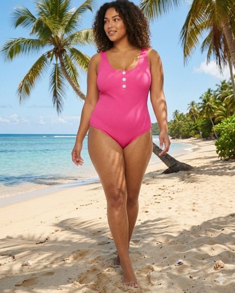 Decree Plus Size Swimsuit Hot Pink One Piece Ribbed Summer Vacation Lined 3X
